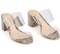 Sandali con Tacchi Grossi A Punta Tonda Trasparente per Le Donne Slip On Open Toe One Word Belt Estate Quotidiano Festa Tacchi Alti Sandali Comfort Casual, Snake Print, 13 UK