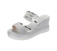 Sandali con tacco a blocco, alla moda, sandali romani con plateau, vestibilità comoda e suola robusta, ideali per l'uso quotidiano, scarpe estive, scarpe da spiaggia, argento, 39 EU