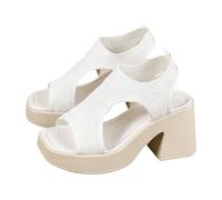Sandali con tacco a blocco da donna a punta aperta Sandalo da spiaggia lavorato a maglia Chunky Slingback Sandali casual da donna con punta quadrata Sandali da vacanza in rete traspirante Scarpe