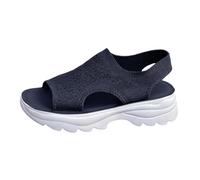Sandali con tacco a blocco, da donna, eleganti, lavorati a maglia, con ciottoli, comode scarpe sportive con suola spessa, scarpe estive, scarpe basse da donna, Blu, 39 EU