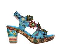 Sandali con Tacco a Blocco e Zeppa in Pelle Floreale Beige Nellao 33 da Donna di Laura Vita
