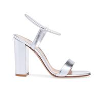 Sandali con Tacco a Blocco Grosso da Donna, Punta Aperta Alla Moda con Cinturino Alla Caviglia Tacchi Alti Comodi Scarpe Eleganti con Tacco Sexy Per Matrimoni Ballo di Fine Anno,Argento,38 EU