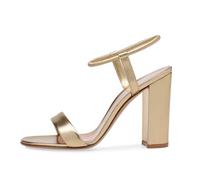 Sandali con Tacco a Blocco Grosso da Donna, Punta Aperta Alla Moda con Cinturino Alla Caviglia Tacchi Alti Comodi Scarpe Eleganti con Tacco Sexy Per Matrimoni Ballo di Fine Anno,D'oro,42 EU