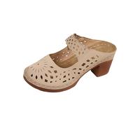 Sandali con tacco a blocco, sandali estivi, berretto chiuso, slip on da donna, sandali estivi, eleganti bohémien, vintage, da donna per matrimonio e ufficio, beige., 43 EU