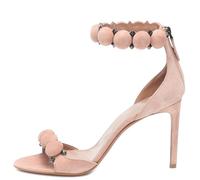 Sandali con Tacco a Spillo Borchie e Pompon Carini da Donna Alla Moda con Punta Aperta e Cinturino Alla Caviglia Grandi Dimensioni Tacchi Alti, Sexy Scarpe Sera Formali Ballo,Rosa,40 EU