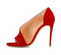 Sandali con Tacco a Spillo da 12 cm e Punta Aperta da Donna - vestibilità Larga e Comfort per Tutto Il Giorno, per Matrimoni, Serate Cocktail e Gala Formali,Rosso,38 EU