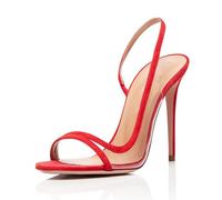 Sandali con Tacco a Spillo Sexy da Donna Alla Moda con Punta Aperta Punta Tonda Trasparenti con Tacco Alto Slip-On con Cinturino Posteriore e Scarpe Eleganti,Rosso,46 EU