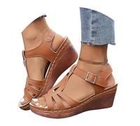 Sandali con tacco a zeppa da donna estivi, sandali da donna, comodi ortopedici, scarpe a punta aperta, scapoli spartani nudi piedi scarpe antiscivolo ciglio alla moda nudo piedi, marrone, 36 EU