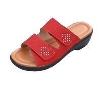 Sandali con tacco a zeppa da donna, estivi, sandali da spiaggia, comodi da donna, scarpe casual nude piedi leggeri, sandalette, per esterni, scarpe traspiranti per vacanze, nudo, piedi chic, rosso, 43