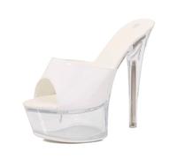 Sandali con Tacco Alto 15 cm da Donna | Décolleté Trasparenti con Plateau e Punta Aperta per Matrimoni, Feste, Balli di fine Anno, ricevimenti e Serate in Discoteca,Bianca,36.5 EU