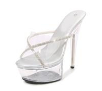 Sandali con Tacco Alto 15 cm da Donna | Décolleté Trasparenti con Plateau e Punta Aperta per Matrimoni, Feste, Balli di fine Anno, ricevimenti e Serate in Discoteca,Argento,38 EU
