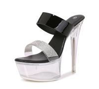 Sandali con Tacco Alto 15 cm da Donna | Décolleté Trasparenti con Plateau e Punta Aperta per Matrimoni, Feste, Balli di fine Anno, ricevimenti e Serate in Discoteca,Nero,39 EU