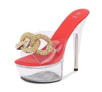 Sandali con Tacco Alto 15 cm da Donna | Décolleté Trasparenti con Plateau e Punta Aperta per Matrimoni, Feste, Balli di fine Anno, ricevimenti e Serate in Discoteca,Rosso,37 EU