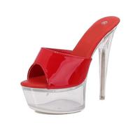 Sandali con Tacco Alto 15 cm da Donna | Décolleté Trasparenti con Plateau e Punta Aperta per Matrimoni, Feste, Balli di fine Anno, ricevimenti e Serate in Discoteca,Rosso,35 EU