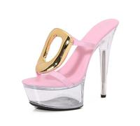 Sandali con Tacco Alto 15 cm da Donna | Décolleté Trasparenti con Plateau e Punta Aperta per Matrimoni, Feste, Balli di fine Anno, ricevimenti e Serate in Discoteca,Rosa,34 EU