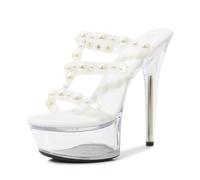 Sandali con Tacco Alto 15 cm da Donna | Décolleté Trasparenti con Plateau e Punta Aperta per Matrimoni, Feste, Balli di fine Anno, ricevimenti e Serate in Discoteca,Bianca,36.5 EU