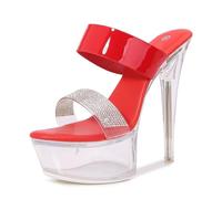 Sandali con Tacco Alto 15 cm da Donna | Décolleté Trasparenti con Plateau e Punta Aperta per Matrimoni, Feste, Balli di fine Anno, ricevimenti e Serate in Discoteca,Rosso,39 EU