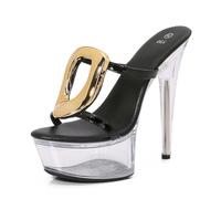 Sandali con Tacco Alto 15 cm da Donna | Décolleté Trasparenti con Plateau e Punta Aperta per Matrimoni, Feste, Balli di fine Anno, ricevimenti e Serate in Discoteca,Nero,39 EU