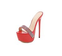 Sandali con Tacco Alto 16CM/6.29IN Stiletto Party Abito da Sera Prom Sexy Nightclub Scarpe da Donna,Rosso,40 EU