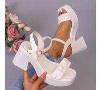 Sandali con tacco alto alla moda con suola spessa e leggera e arricciature, sandali alla moda che aumentano l'altezza, sandali da donna taglie forti per tutte le stagioni, scarpe comode, belle, sexy e