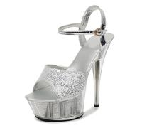 Sandali con Tacco Alto da Donna | Décolleté da Sera con Cinturino alla Caviglia per Serate in Discoteca, Matrimoni, Feste di Ritorno a casa | Comodi e alla Moda, Un Must Have,Argento,36 EU