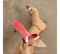 Sandali con tacco alto da donna, stile sexy da discoteca per primavera/estate, con un tocco di rosso, affascinante esterno freddo e interno caldo, design unico con fascia larga, finitura a specchio di