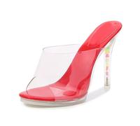 Sandali con Tacco Chiaro Che Si Illumina al Buio da Donna - Infradito Antiscivolo con Punta Tonda con Tacco Alto da 10 cm per Le Vacanze, Festa di Nozze,Rosso,43 EU