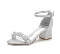 Sandali con Tacco da Donna Cinturino alla Caviglia Punta Aperta Scarpe da Sposa Scarpe da Donna con Tacco Medio per Matrimoni,Argento,36 EU