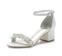 Sandali con Tacco da Donna Cinturino alla Caviglia Punta Aperta Scarpe da Sposa Scarpe da Donna con Tacco Medio per Matrimoni,Avorio,36 EU