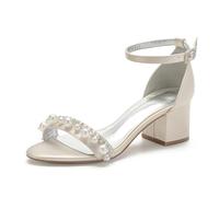 Sandali con Tacco da Donna Cinturino alla Caviglia Punta Aperta Scarpe da Sposa Scarpe da Donna con Tacco Medio per Matrimoni,Champagne,40 EU