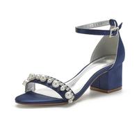 Sandali con Tacco da Donna Cinturino alla Caviglia Punta Aperta Scarpe da Sposa Scarpe da Donna con Tacco Medio per Matrimoni,Dark Blue,38 EU