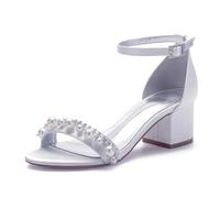Sandali con Tacco da Donna Cinturino alla Caviglia Punta Aperta Scarpe da Sposa Scarpe da Donna con Tacco Medio per Matrimoni,Bianca,37 EU