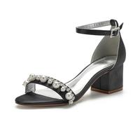 Sandali con Tacco da Donna Cinturino alla Caviglia Punta Aperta Scarpe da Sposa Scarpe da Donna con Tacco Medio per Matrimoni,Nero,36 EU