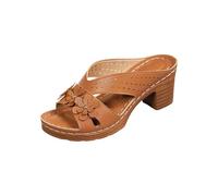 Sandali con tacco da donna con tacco grosso pendenza pantofole slip on pantofole aperte zeppe pantofola antiscivolo leggera suola morbida scarpe da passeggio comode scivoli ortesi all'aperto, Marrone