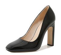 Sandali con tacco da donna Décolleté a punta quadrata Tacchi alti Pelle verniciata Bocca poco profonda Tacchi grossi Tinta unita Scarpe professionali adatte per banchetti notturni Modelli di galateo