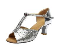 Sandali Con Tacco Donna Largo Scarpe Comode Estive Scarpe Da Valzer Sandali Da Ballo Colore Latin Prom Donna Ballo Cuoio Estive Con Zeppa (Silver 40)