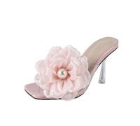 Sandali con Tacco e Punta Quadrata da Donna con Decorazione Floreale