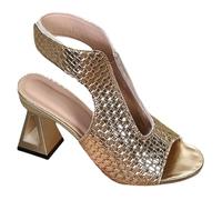 Sandali con tacco grosso da donna, sandali con tacco a bocca di pesce, leggeri, eleganti, alla moda, comodi, con cinturino alla caviglia regolabile, scarpe per l'estate, casual, feste e balli, Oro