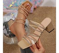 Sandali con tacco largo dalla punta quadrata, stile primavera/estate, vibes da fata. Sandali alla moda con multi-cinturini e decorazioni di strass, adatti per appuntamenti, strada, raduni, feste, pend