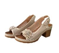Sandali con tacco quadrato con fibbia per le donne eleganti estivi Peep Toe Slingback bassi con tacco grosso sandali con zeppa grandi, Beige, 42 EU
