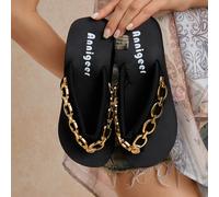 Sandali con zeppa a suola spessa neri da donna, decorazione con catena dorata, stile retrò sexy, allungano le gambe CN35,CN36,CN37,CN38,CN39,CN40,CN41,CN42Lettere