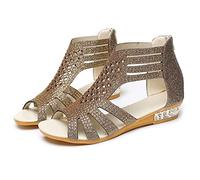 Sandali con zeppa bassa da donna con cerniera posteriore, sandali con strass da donna, sandali traforati traspiranti, ciabatte leggere a punta aperta, appuntamenti notturni, uscite casual, passeggiate
