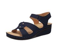 Sandali con zeppa bassa da donna, con cinturino incrociato, alla moda, facili da allacciare, regolabili, con punta aperta, leggeri, comodi, per passeggiate estive, spiaggia, vacanze all'aperto, Blu,