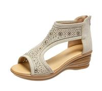Sandali con zeppa bassa per le donne eleganti estivi con strass Peep Toe Mesh Zeppa Sandalo Piattaforma Morbido Traspirante Ortopedico Slip-on Scarpe da spiaggia, Beige, 44 EU