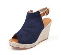 Sandali con Zeppa con Plateau e Punta Aperta da Donna, Sandali con Zeppa Espadrillas con Cinturino alla Caviglia, Sandali Eleganti Estivi Casual,Blu,34 EU