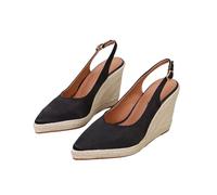Sandali con Zeppa con Plateau Espadrillas Estivi da Donna, décolleté con Zeppa con Cinturino sul Retro a Punta, Scarpe estive Casual per Matrimoni di Festa,Nero,36 EU