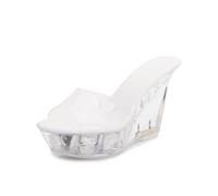 Sandali con Zeppa con Plateau Estivi da Donna Sandali con Zeppa Trasparenti con Punta Aperta, Sandali da Spiaggia con Plateau, da Indossare Ogni Giorno per Le Feste,Bianca,36 EU