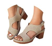 Sandali con zeppa con plateau per le donne 2026 sandali con tacco quadrato aperto punta slingback con tacco da ballo da sposa scarpe comode eleganti spesse estate, cachi, 37 EU