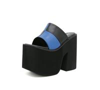 Sandali con Zeppa con Zeppa Super Alta da Donna con Punta Quadrata - Pantofole estive per Vacanze al Mare, Camminate Casual,Blu,39 EU