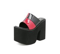 Sandali con Zeppa con Zeppa Super Alta da Donna con Punta Quadrata - Pantofole estive per Vacanze al Mare, Camminate Casual,Rosso,43 EU